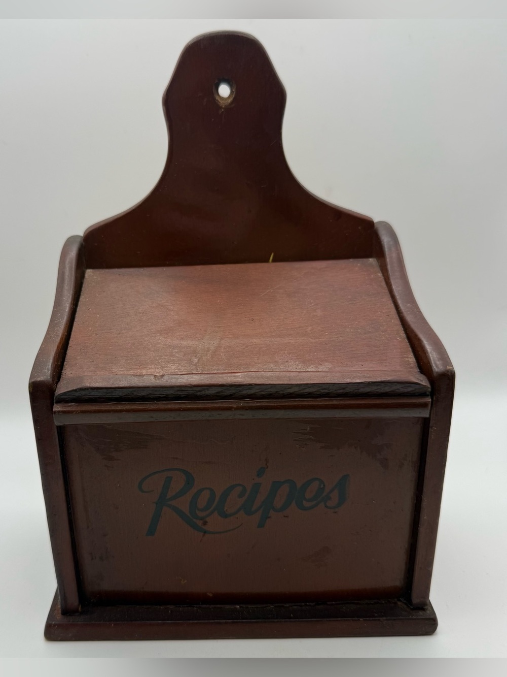 Vintage Wood Recipe Box Hang/Sit Box Flip Top Country/Cottage Farmhouse Empty